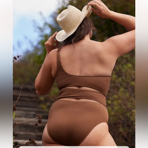 Aerie Crinkle full coverage bathing suit brown size XXL NWT poolside beach - Picture 6 of 10
